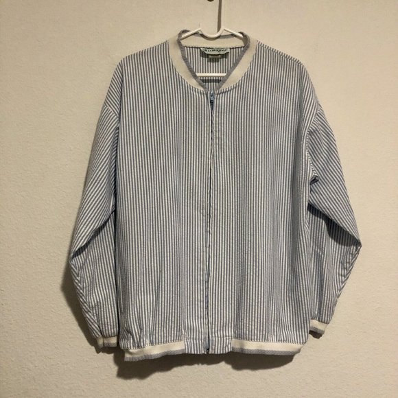 Vintage Willow Ridge Blue And White Striped Metal Zipper Women’s Jacket Medium - Picture 12 of 12